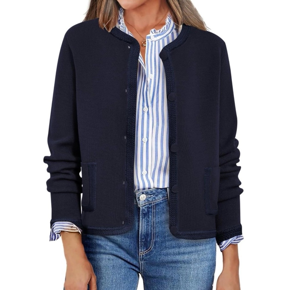 NWOT Pretty Garden navy blue button cardigan